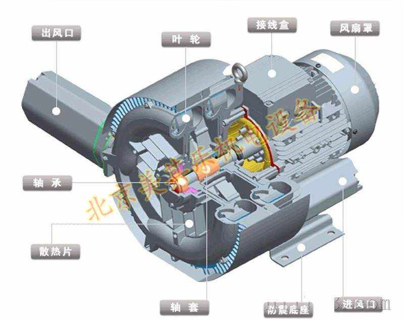 圖為雙葉輪旋渦風機剖解圖